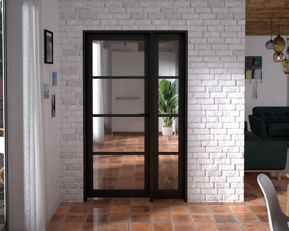 1209x2021x133mm Kensington Black 4L Glazed Prefinished Internal Door with Sidelight
