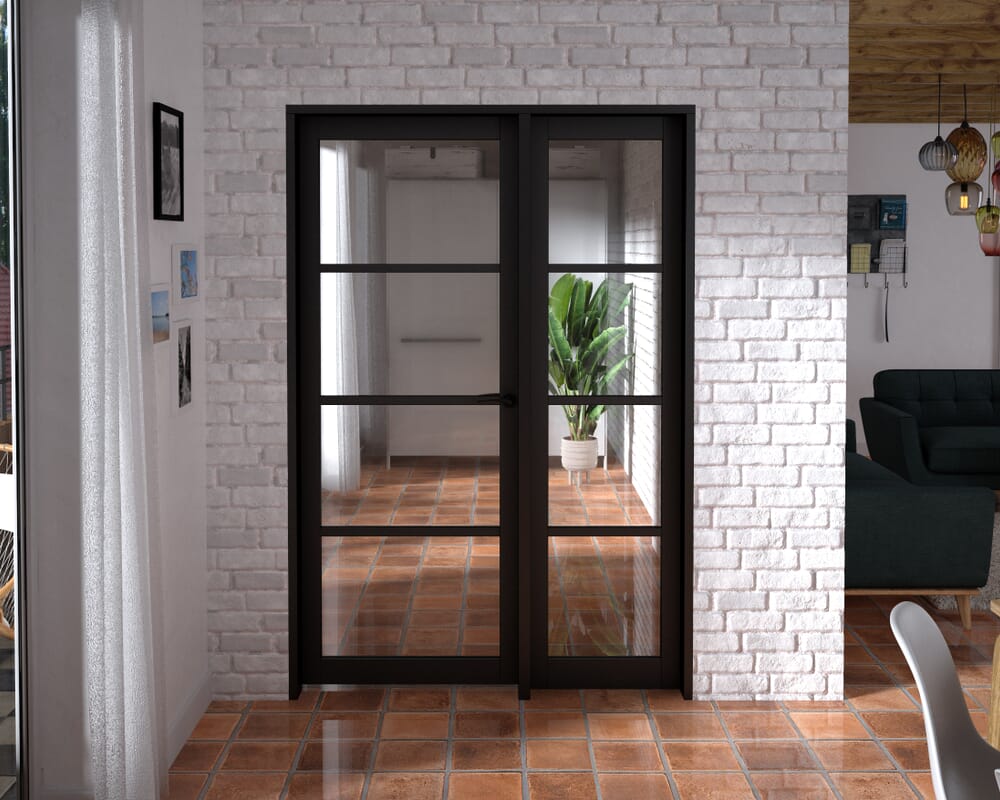 1361x2021x133mm Kensington Black 4L Glazed Prefinished Internal Door with Sidelight