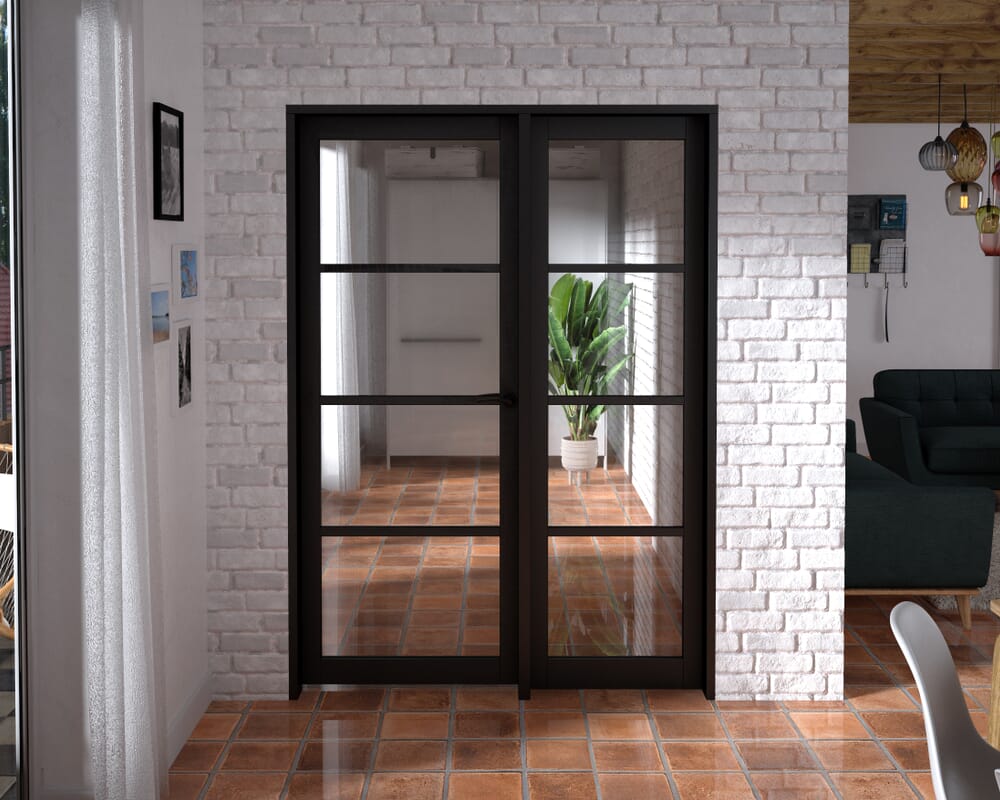 1438x2021x133mm Kensington Black 4L Glazed Prefinished Internal Door with Sidelight