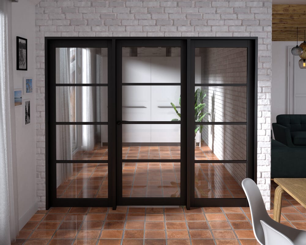 2448x2021x133mm Kensington Black 4L Glazed Prefinished Internal Door with Sidelights