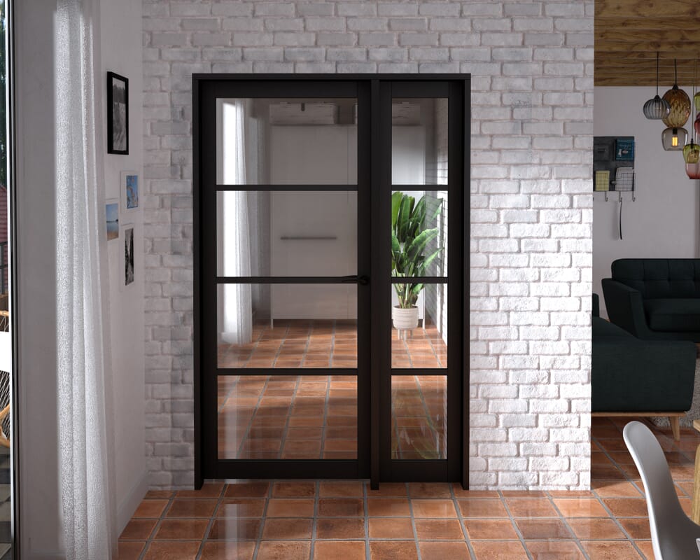 1323x2021x133mm Kensington Black 4L Glazed Prefinished Internal Door with Sidelight