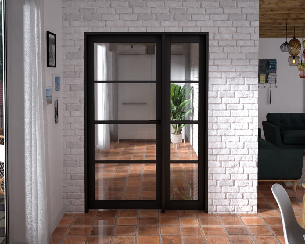 1361x2021x133mm Kensington Black 4L Glazed Prefinished Internal Door with Sidelight