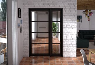 1361x2021x133mm Kensington Black 4L Glazed Prefinished Internal Door with Sidelight