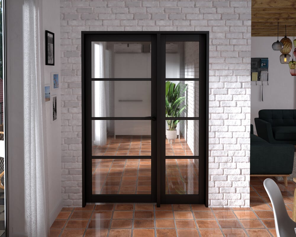 1437x2021x133mm Kensington Black 4L Glazed Prefinished Internal Door with Sidelight