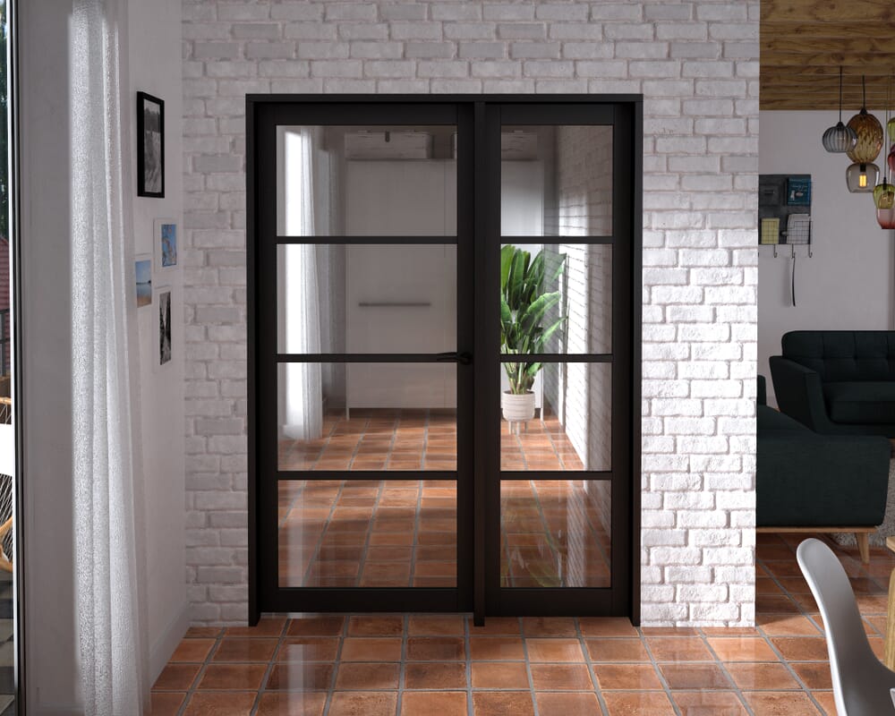 1477x2021x133mm Kensington Black 4L Glazed Prefinished Internal Door with Sidelight
