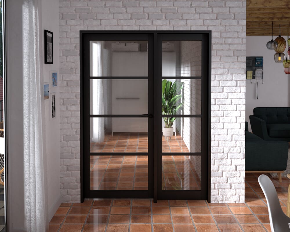 1514x2021x133mm Kensington Black 4L Glazed Prefinished Internal Door with Sidelight