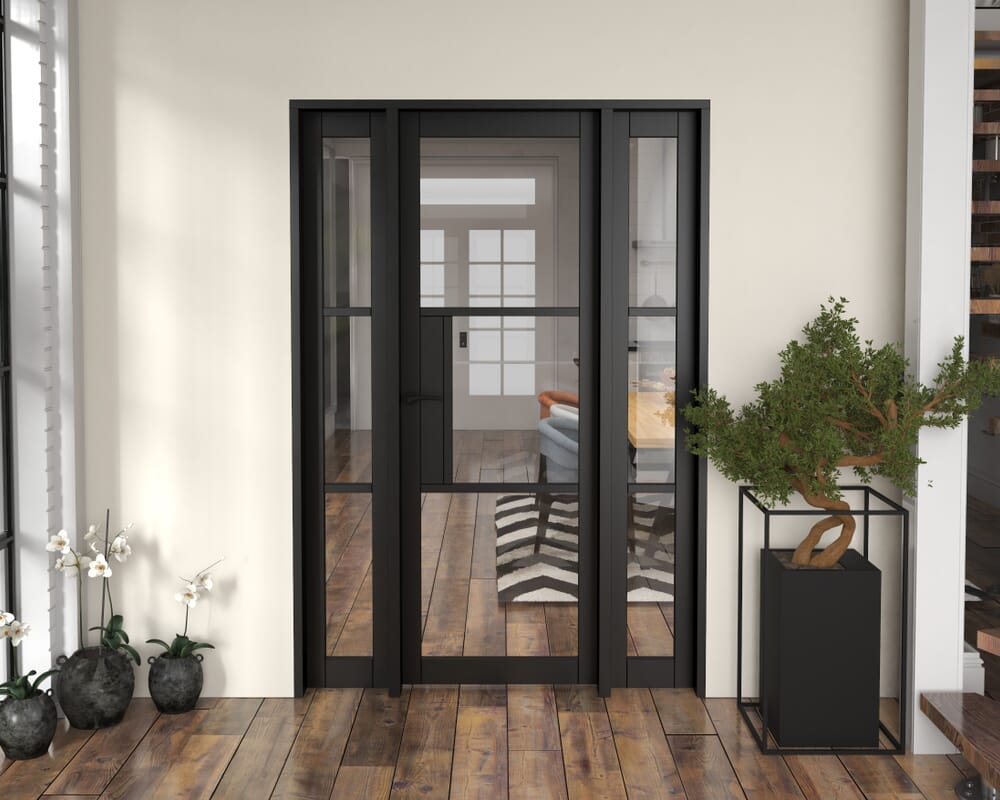 1382x2021x133mm Heritage Black Clear Glazed - Prefinished Internal Door with Sidelights