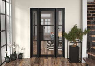 1382x2021x133mm Heritage Black Clear Glazed - Prefinished Internal Door with Sidelights