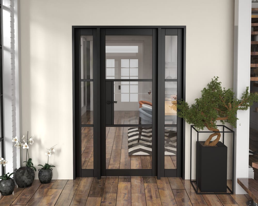 1458x2021x133mm Heritage Black Clear Glazed - Prefinished Internal Door with Sidelights