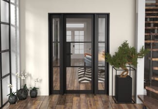 1458x2021x133mm Heritage Black Clear Glazed - Prefinished Internal Door with Sidelights