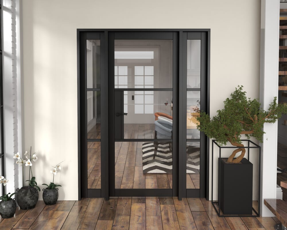 1534x2021x133mm Heritage Black Clear Glazed - Prefinished Internal Door with Sidelights