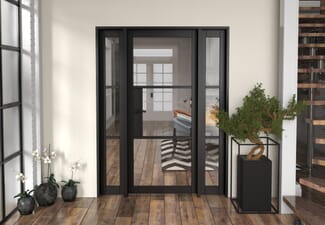 1534x2021x133mm Heritage Black Clear Glazed - Prefinished Internal Door with Sidelights