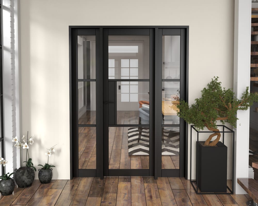 1534x2021x133mm Heritage Black Clear Glazed - Prefinished Internal Door with Sidelights