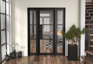 1534x2021x133mm Heritage Black Clear Glazed - Prefinished Internal Door with Sidelights