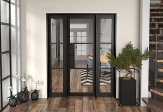 1610x2021x133mm Heritage Black Clear Glazed - Prefinished Internal Door with Sidelights