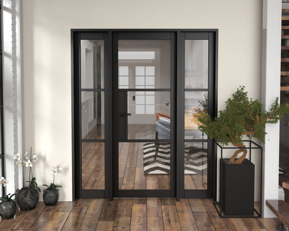 1686x2021x133mm Heritage Black Clear Glazed - Prefinished Internal Door with Sidelights