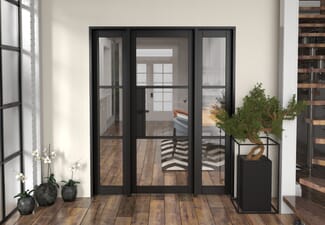 1686x2021x133mm Heritage Black Clear Glazed - Prefinished Internal Door with Sidelights