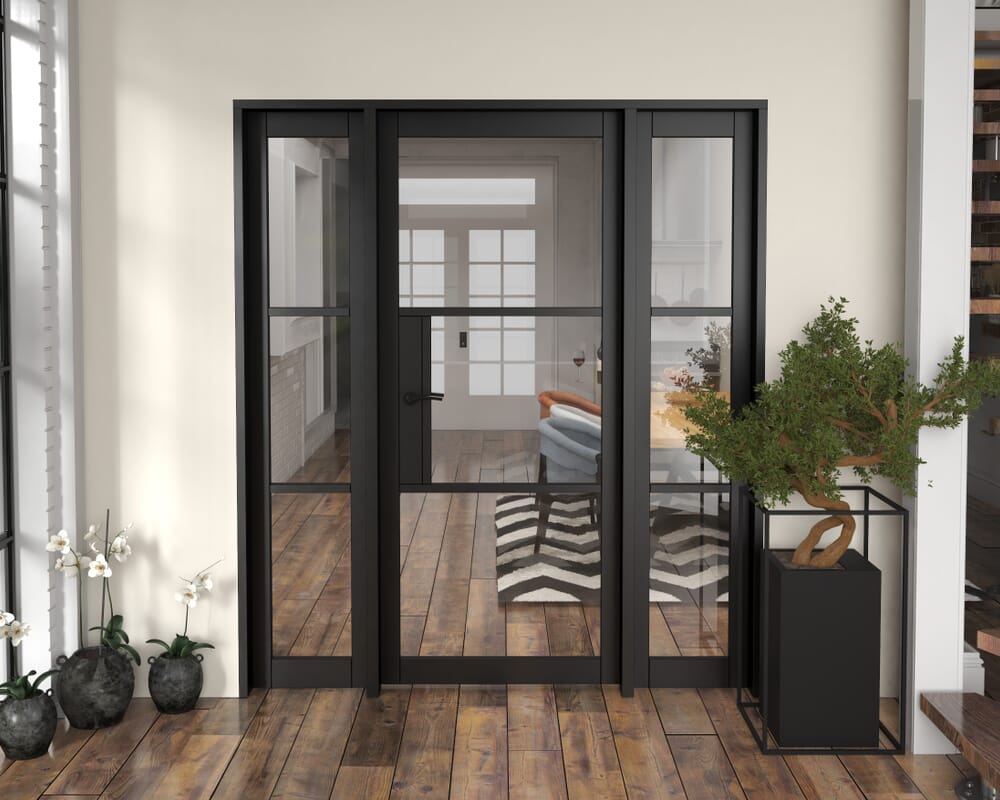 1762x2021x133mm Heritage Black Clear Glazed - Prefinished Internal Door with Sidelights