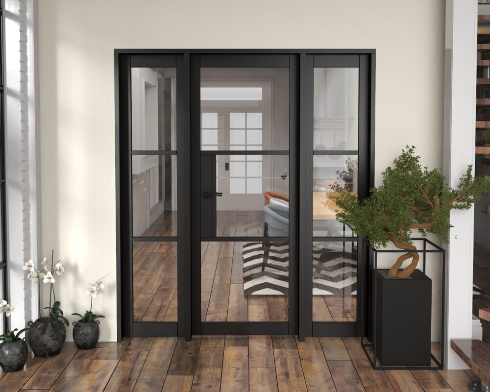 1762x2021x133mm Heritage Black Clear Glazed - Prefinished Internal Door with Sidelights
