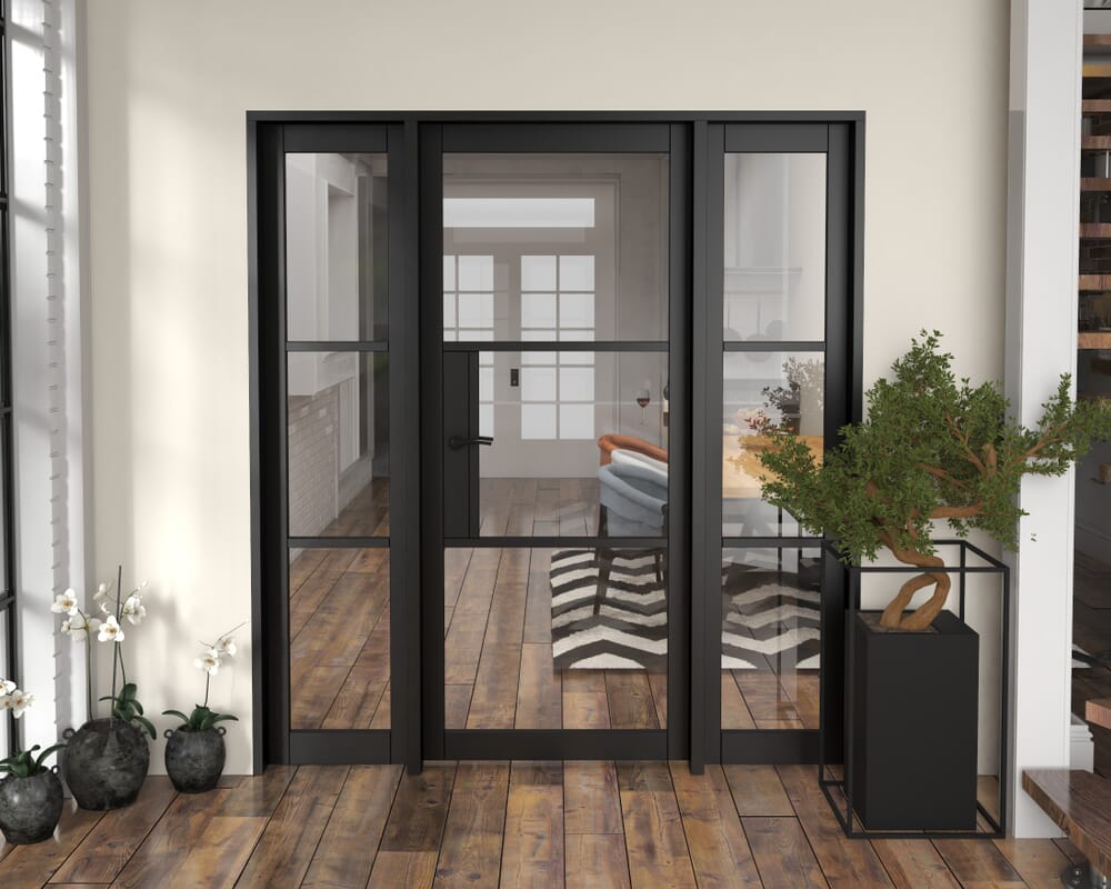 1838x2021x133mm Heritage Black Clear Glazed - Prefinished Internal Door with Sidelights