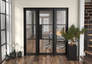 1838x2021x133mm Heritage Black Clear Glazed - Prefinished Internal Door with Sidelights