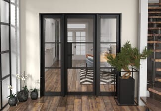 1914x2021x133mm Heritage Black Clear Glazed - Prefinished Internal Door with Sidelights