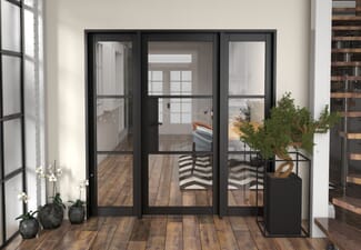 1990x2021x133mm Heritage Black Clear Glazed - Prefinished Internal Door with Sidelights