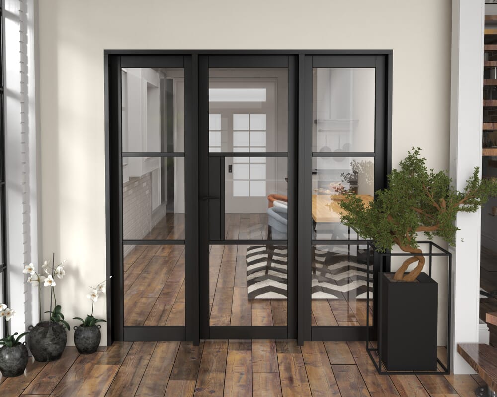 1918x2021x133mm Heritage Black Clear Glazed - Prefinished Internal Door with Sidelights