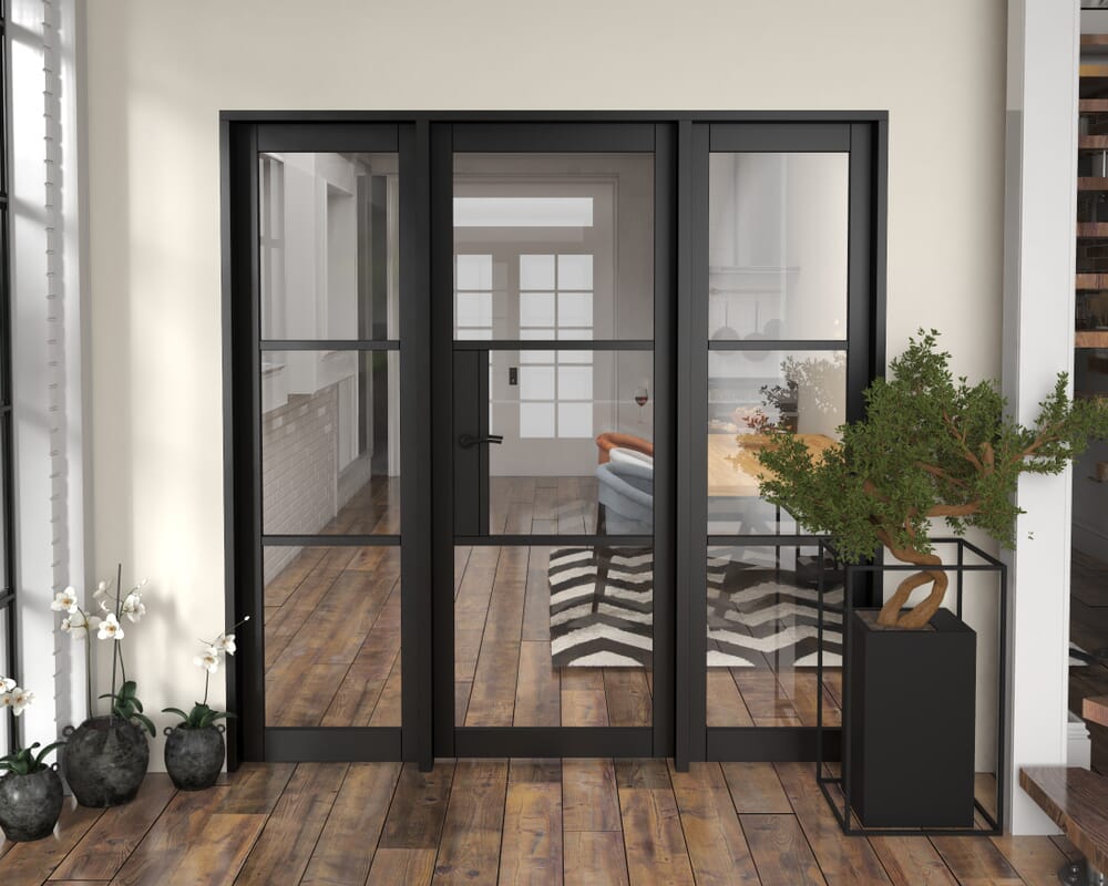 1994x2021x133mm Heritage Black Clear Glazed - Prefinished Internal Door with Sidelights