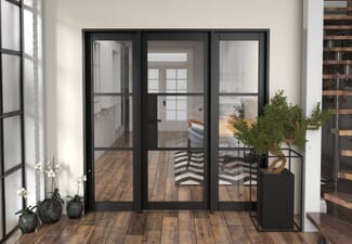 1994x2021x133mm Heritage Black Clear Glazed - Prefinished Internal Door with Sidelights