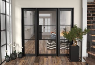 2070x2021x133mm Heritage Black Clear Glazed - Prefinished Internal Door with Sidelights