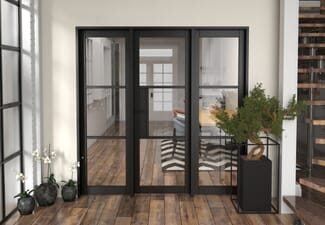 1992x2021x133mm Heritage Black Clear Glazed - Prefinished Internal Door with Sidelights