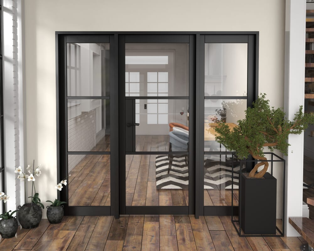 2144x2021x133mm Heritage Black Clear Glazed - Prefinished Internal Door with Sidelights
