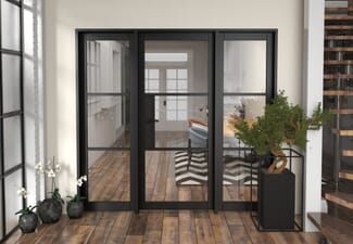2144x2021x133mm Heritage Black Clear Glazed - Prefinished Internal Door with Sidelights