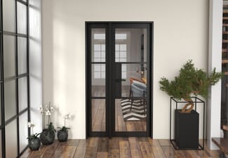 1133x2021x133mm Heritage Black Clear Glazed - Prefinished Internal Door with Sidelight