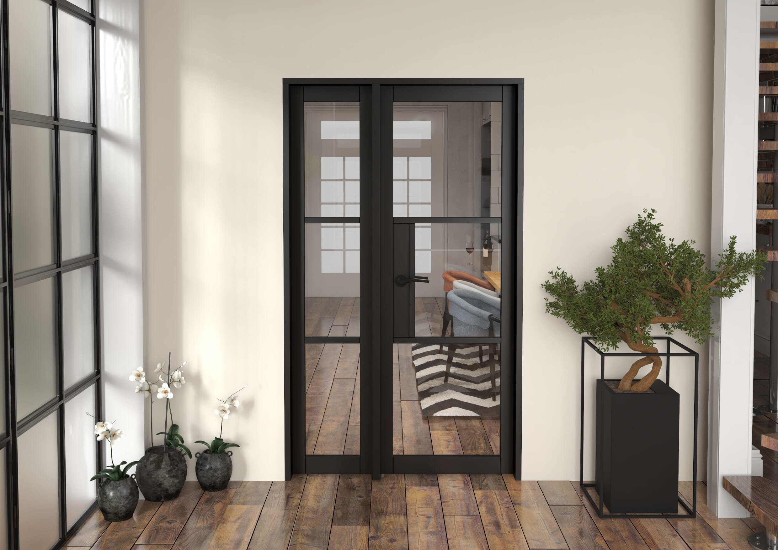 1171x2021x133mm Heritage Black Clear Glazed - Prefinished Internal Door with Sidelight