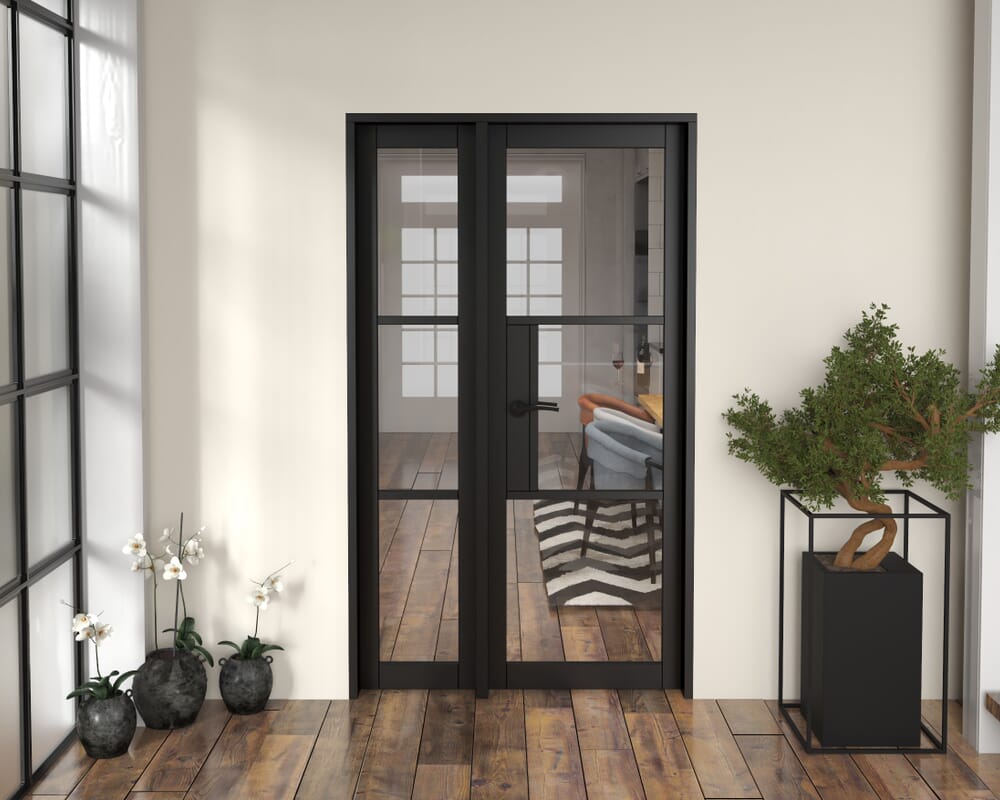1171x2021x133mm Heritage Black Clear Glazed - Prefinished Internal Door with Sidelight