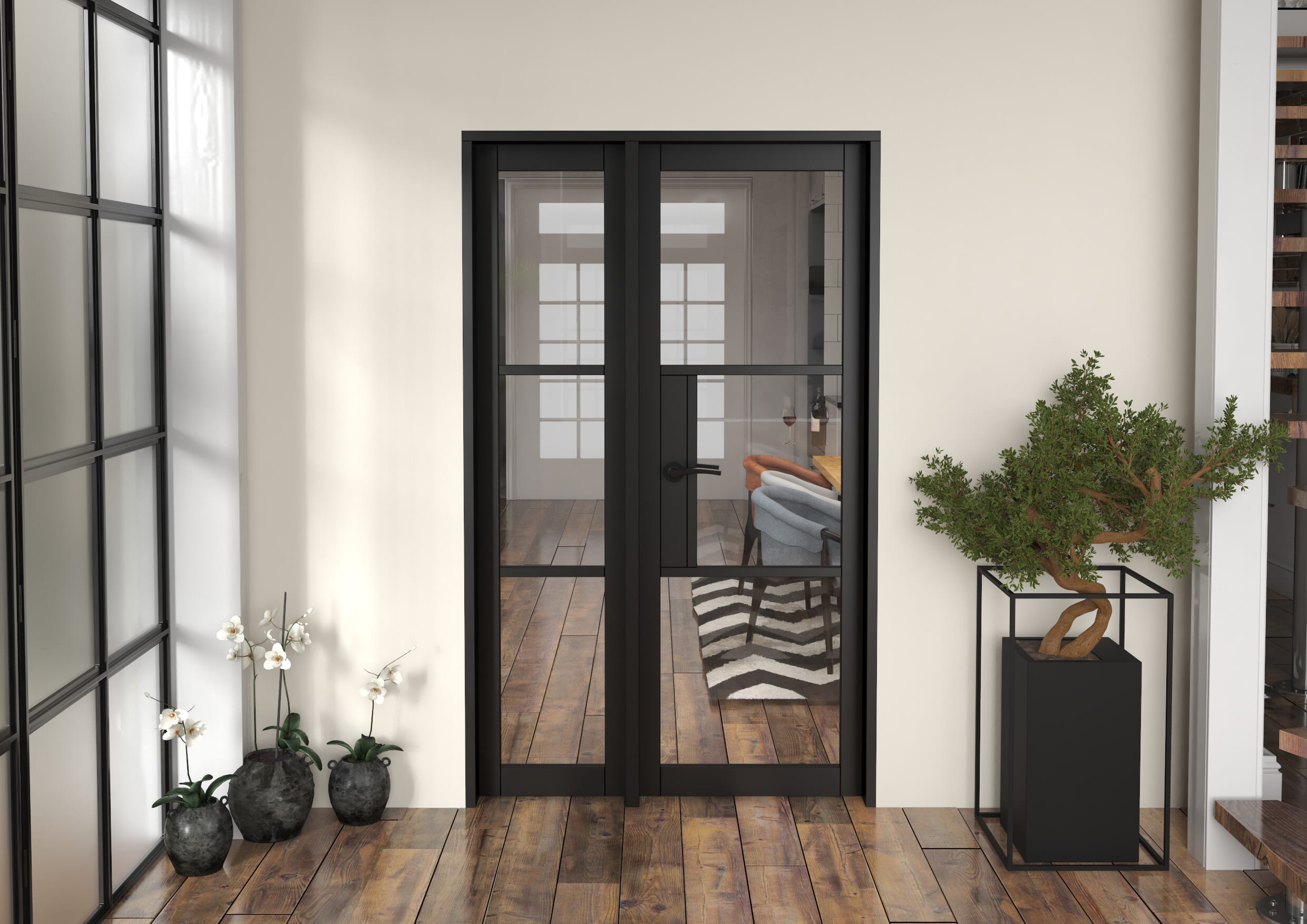1209x2021x133mm Heritage Black Clear Glazed - Prefinished Internal Door with Sidelight