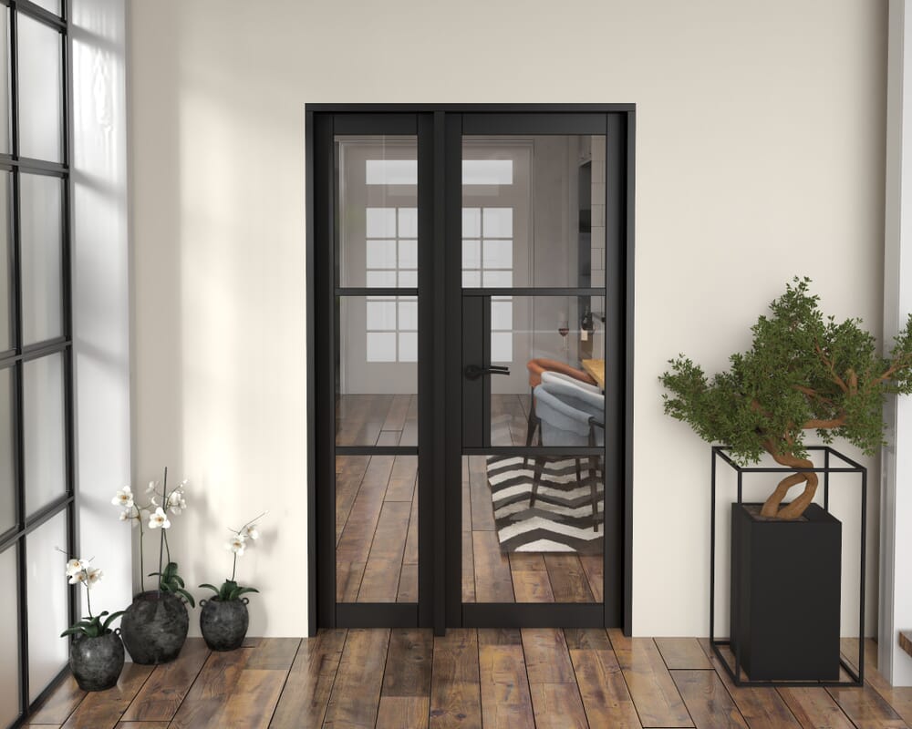 1209x2021x133mm Heritage Black Clear Glazed - Prefinished Internal Door with Sidelight