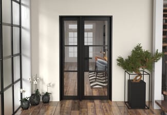 1209x2021x133mm Heritage Black Clear Glazed - Prefinished Internal Door with Sidelight