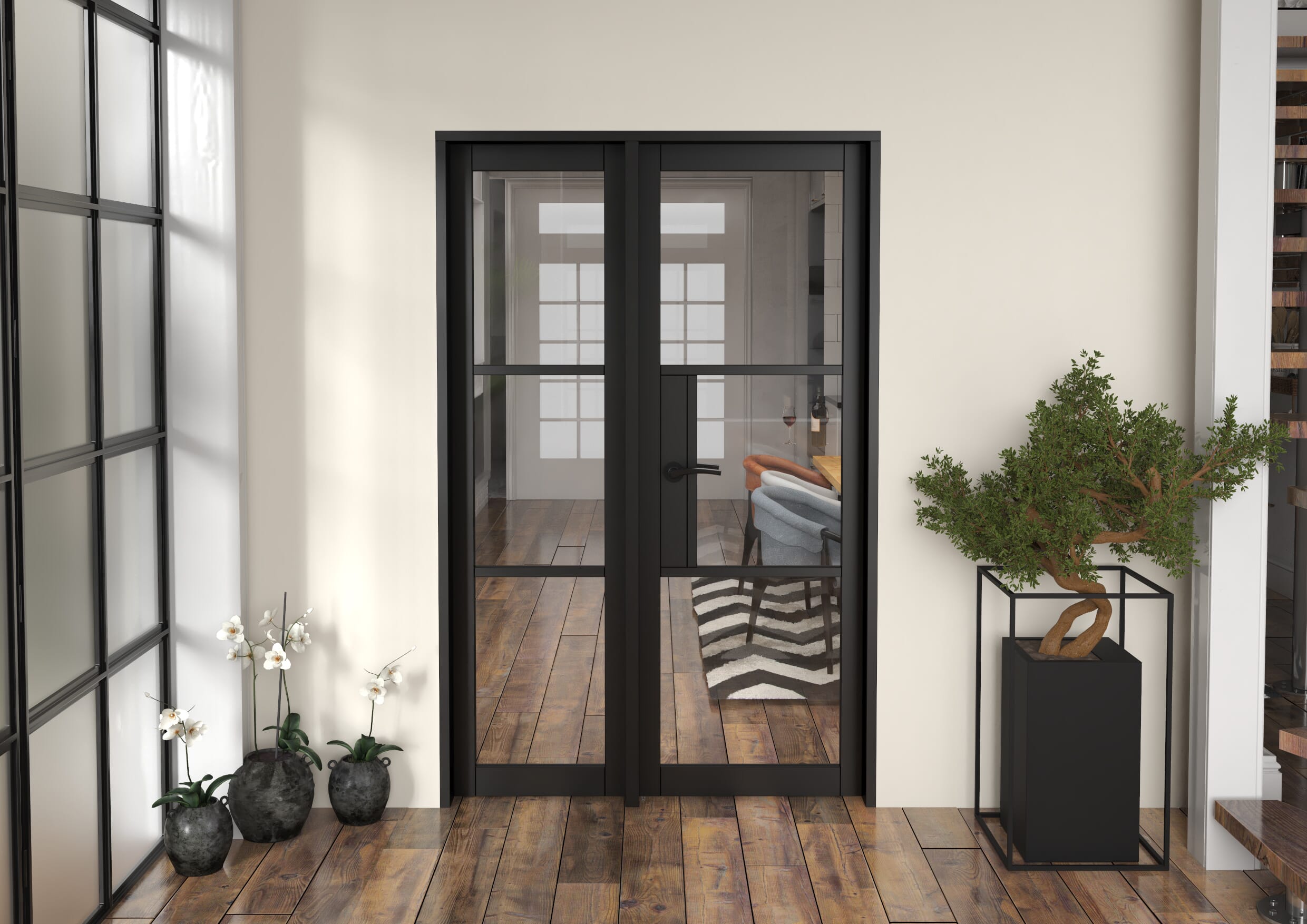 1285x2021x133mm Heritage Black Clear Glazed - Prefinished Internal Door with Sidelight