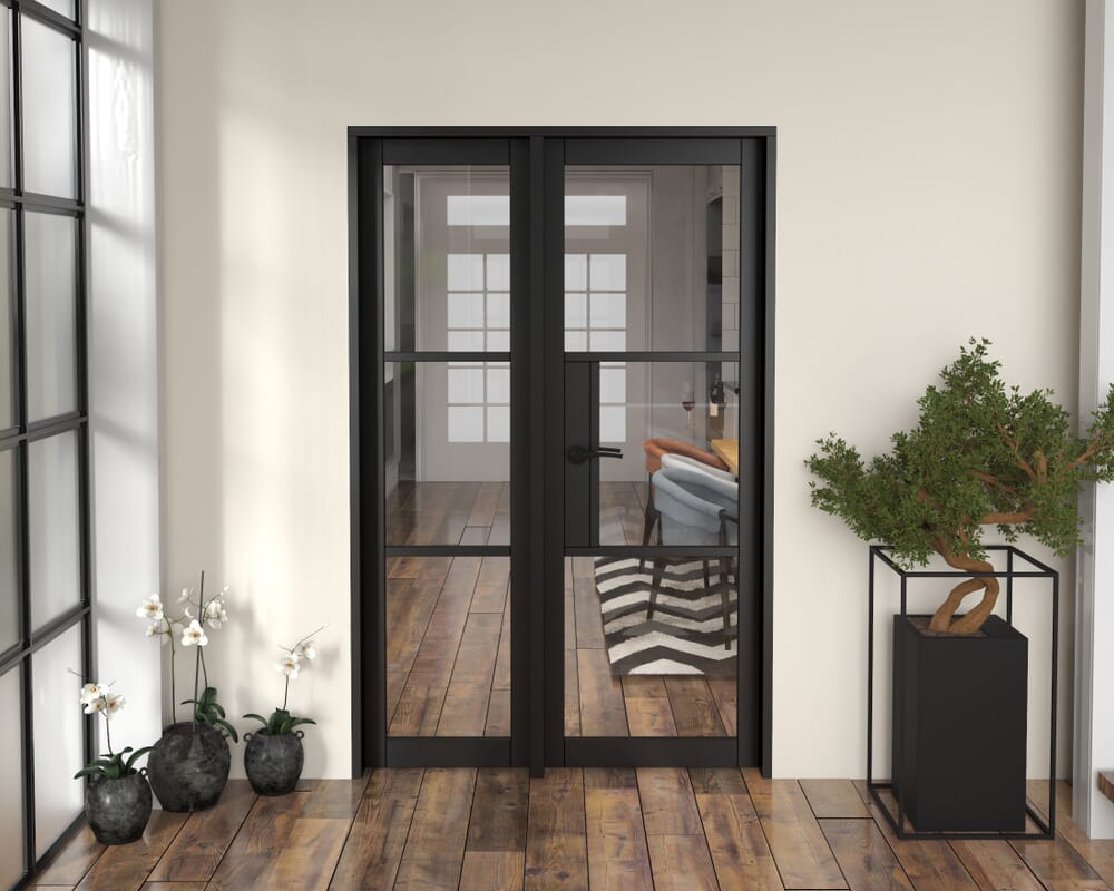 1285x2021x133mm Heritage Black Clear Glazed - Prefinished Internal Door with Sidelight
