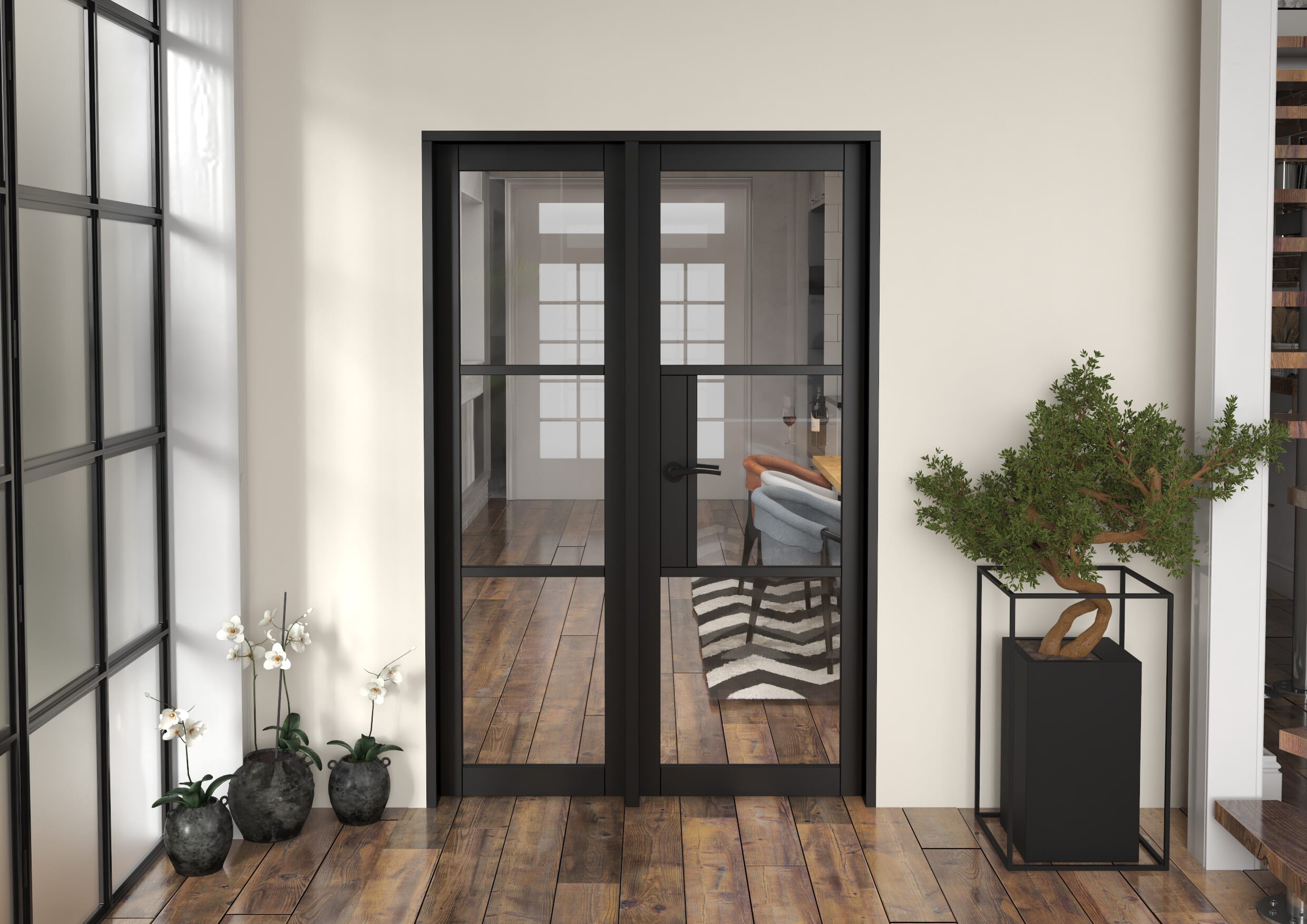 1325x2021x133mm Heritage Black Clear Glazed - Prefinished Internal Door with Sidelight