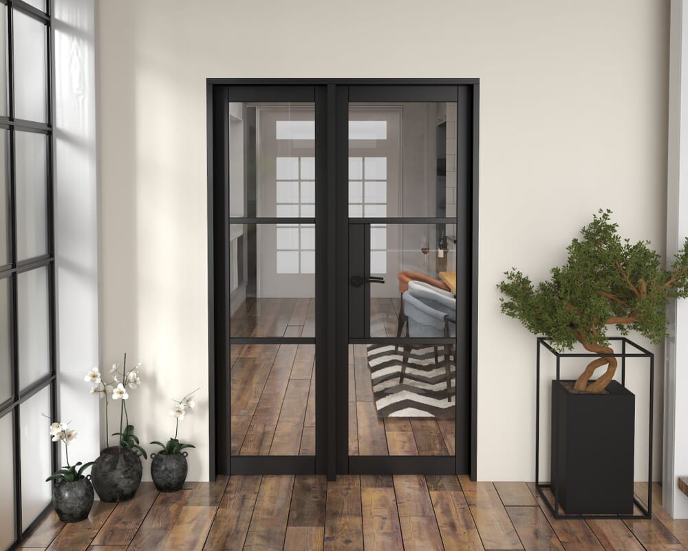 1325x2021x133mm Heritage Black Clear Glazed - Prefinished Internal Door with Sidelight