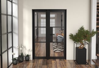 1325x2021x133mm Heritage Black Clear Glazed - Prefinished Internal Door with Sidelight