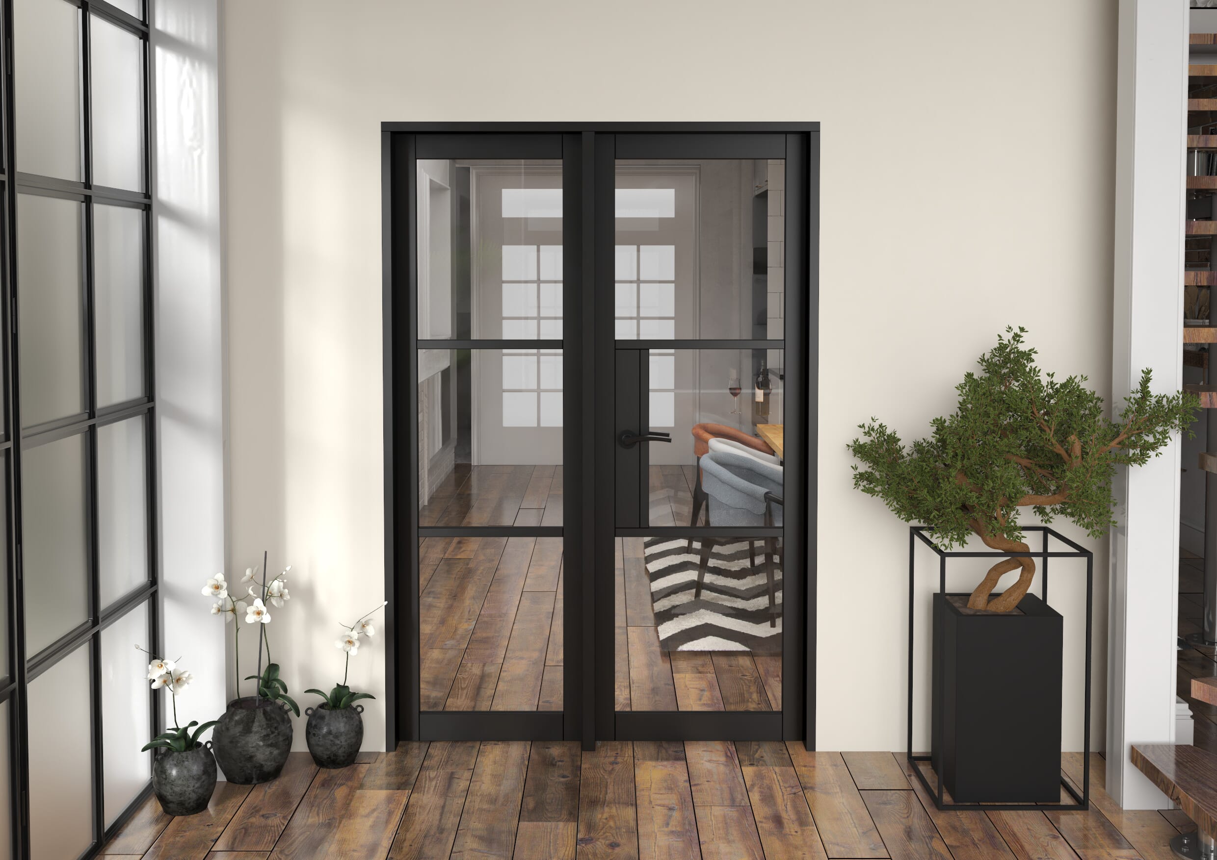 1362x2021x133mm Heritage Black Clear Glazed - Prefinished Internal Door with Sidelight