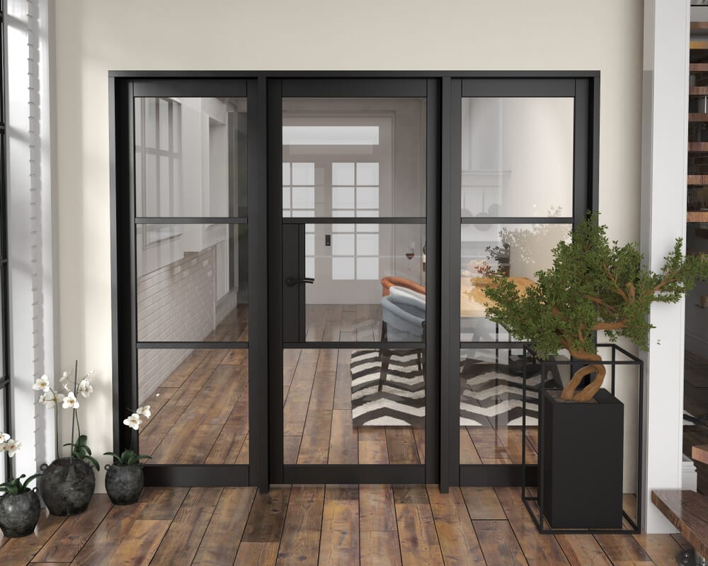 2296x2021x133mm Heritage Black Clear Glazed - Prefinished Internal Door with Sidelights
