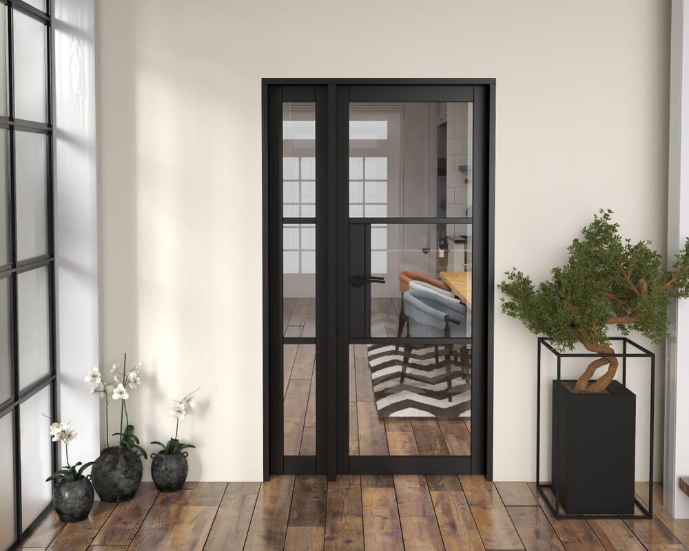 1133x2021x133mm Heritage Black Clear Glazed - Prefinished Internal Door with Sidelight