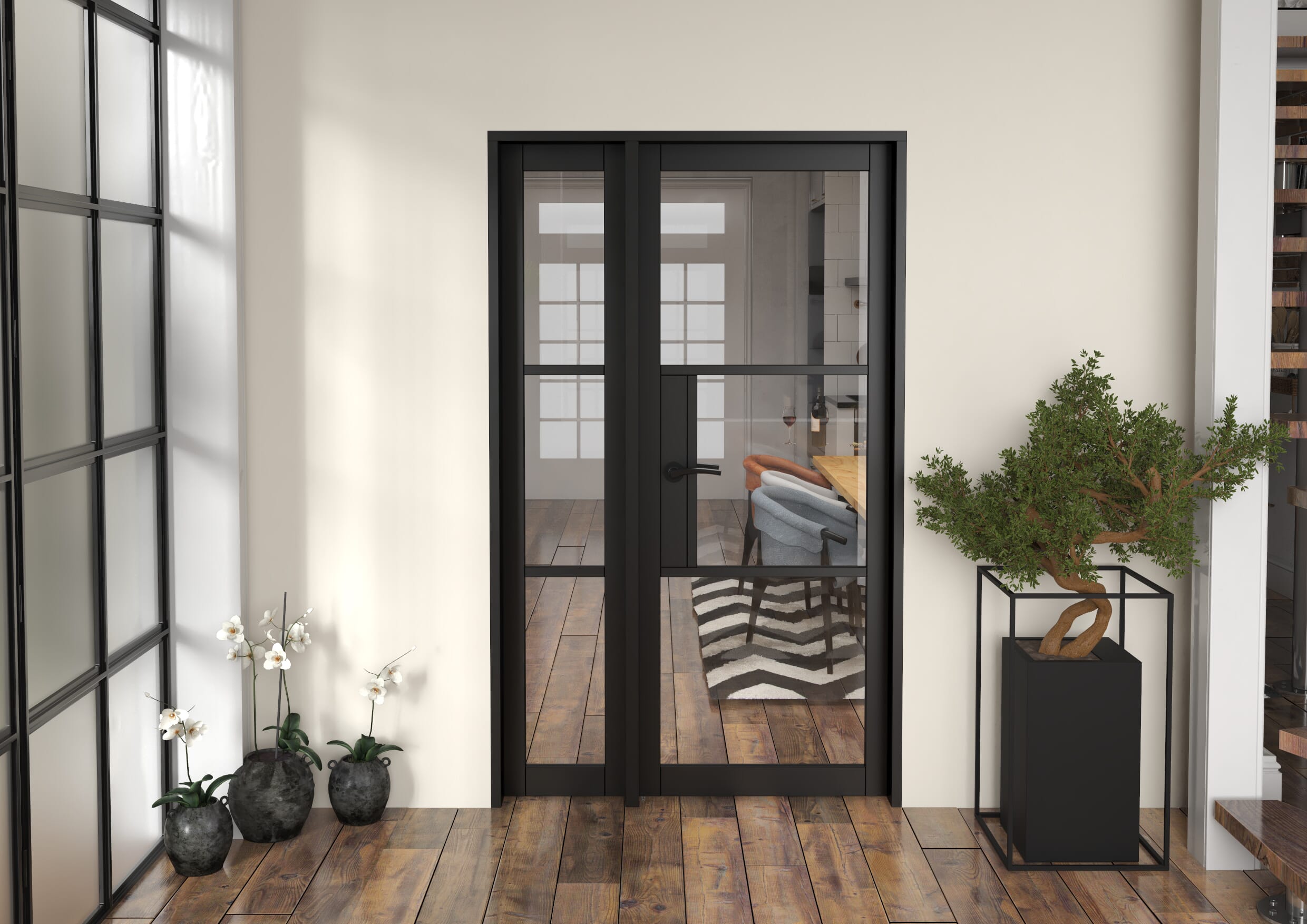 1209x2021x133mm Heritage Black Clear Glazed - Prefinished Internal Door with Sidelight