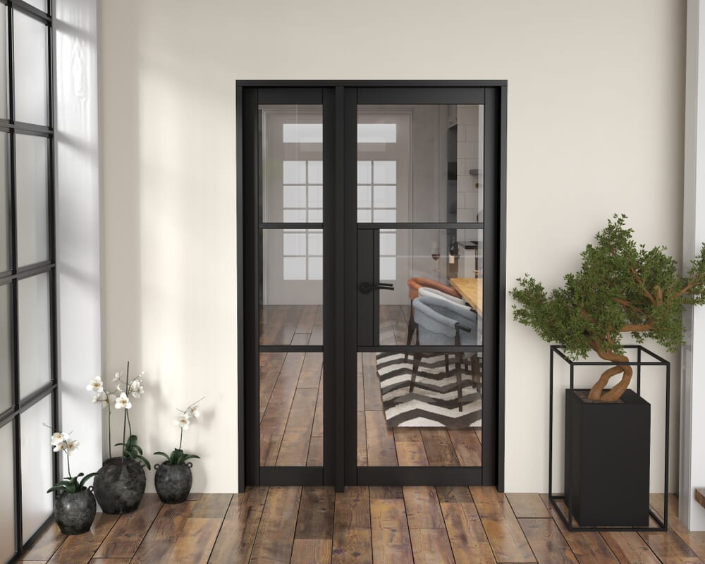 1285x2021x133mm Heritage Black Clear Glazed - Prefinished Internal Door with Sidelight